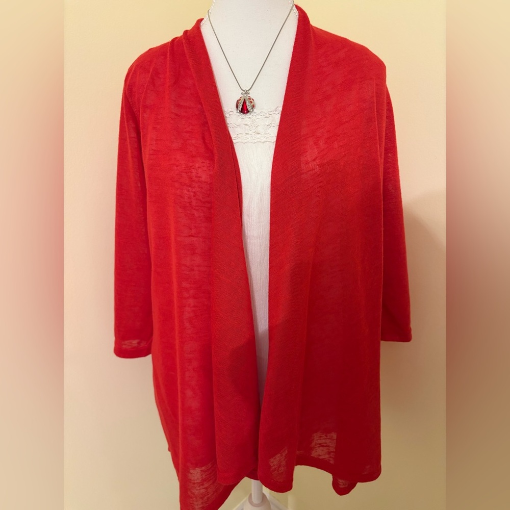 Red cardigan. Perfect for office . Light enough for warmer days of fall - Picture 2 of 5